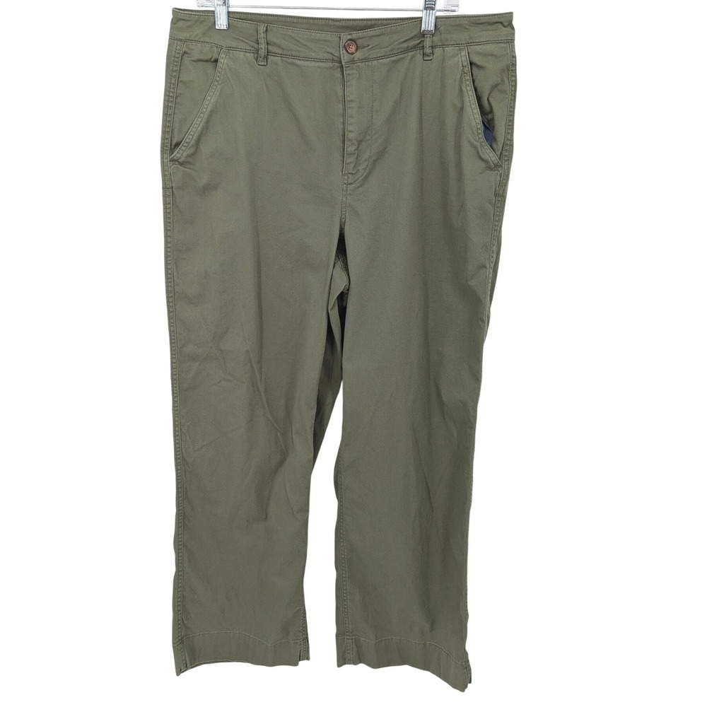 LL Bean Chino Pants Women Plus 16 Green Straight Leg Cotton Stretch Gorpcore